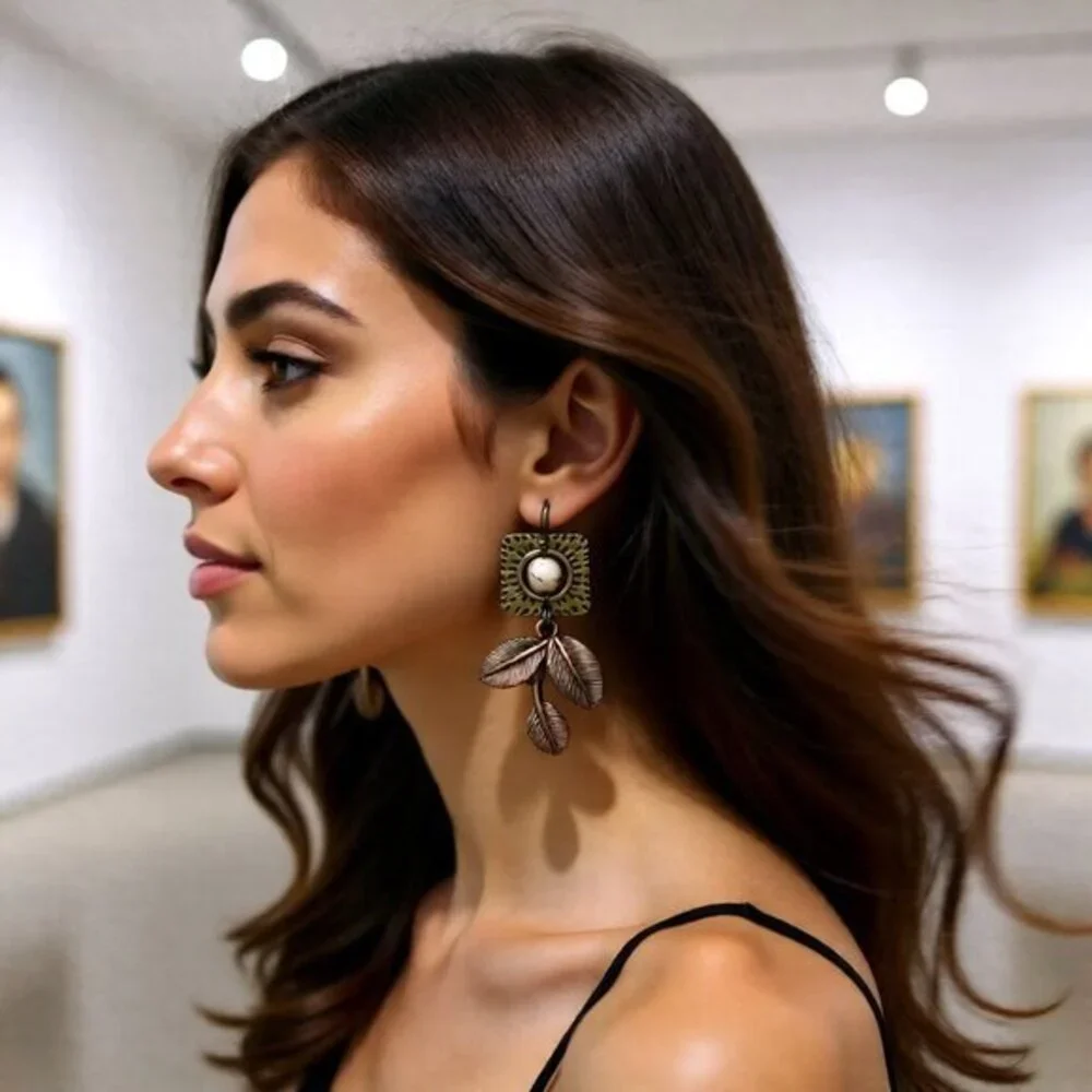 Handmade! Warm Bronze Colored Rose Leaf Dangle Earrings - Mature Business Casual